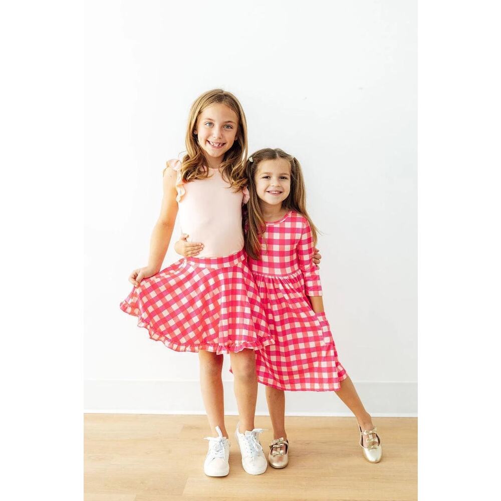 Mila & Rose HOT PINK‎ GINGHAM RUFFLE TWIRL SKORT NWT size 2T